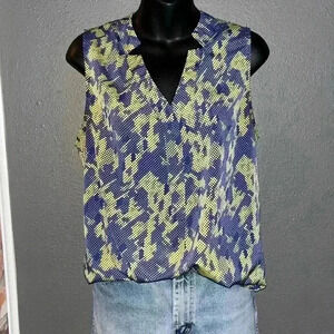 Pomelo Silk sleeveless blouse blue & chartreuse size M